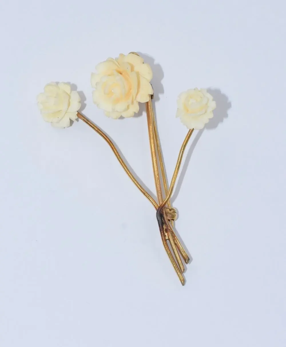 Vintage Winard 12K Gold Filled Carved Celluloid Flower Floral Brooch Pin